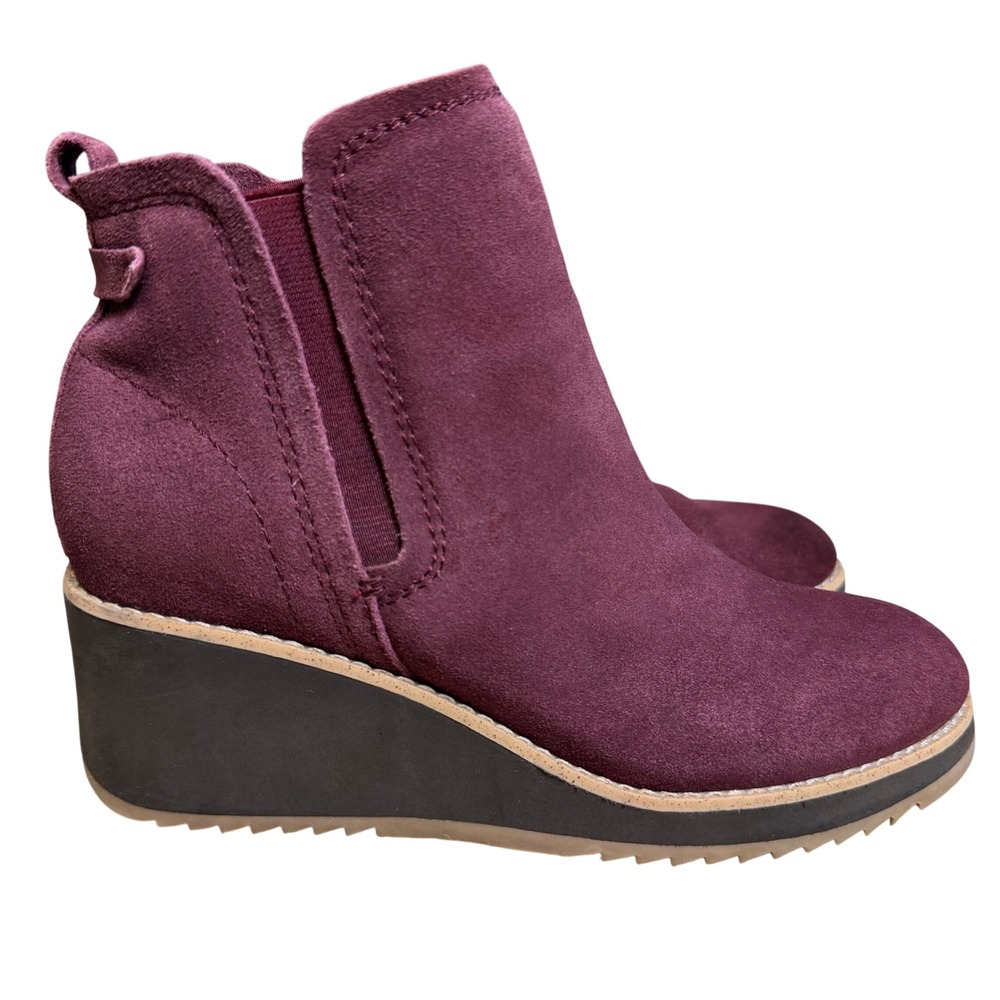 Earth Burgundy Suede Wedge Ankle Boots‎ Chelsea Platform Lug Boots 8M